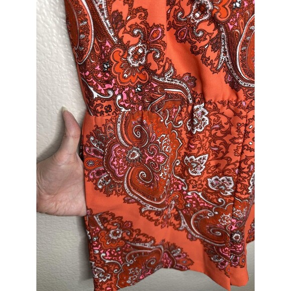 Banana Republic Romper Womens 6 Orange Paisley Print Wrap V-Neck Short Sleeve - Picture 3 of 9